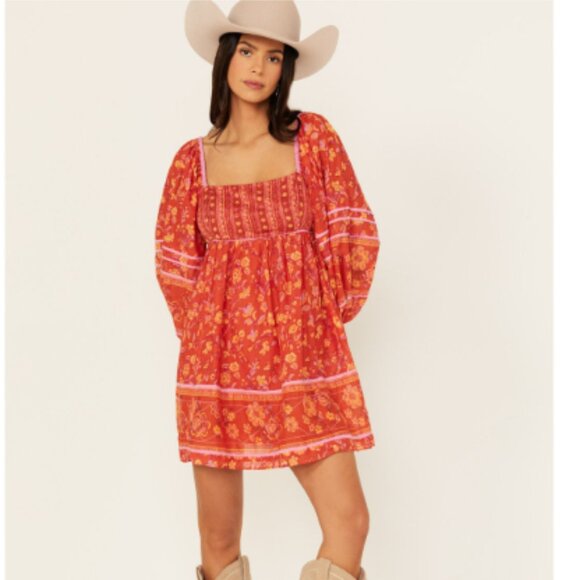 Free People Babydoll Dress Endless Afternoon Floral Mini Boho  Size M NWT - Picture 1 of 14